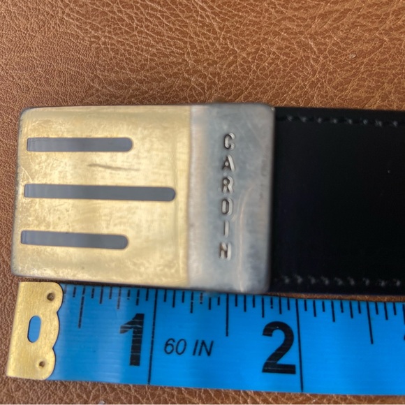 Vintage Pierre Cardin Leather Black Silver Gold Logo Belt - Picture 5 of 15